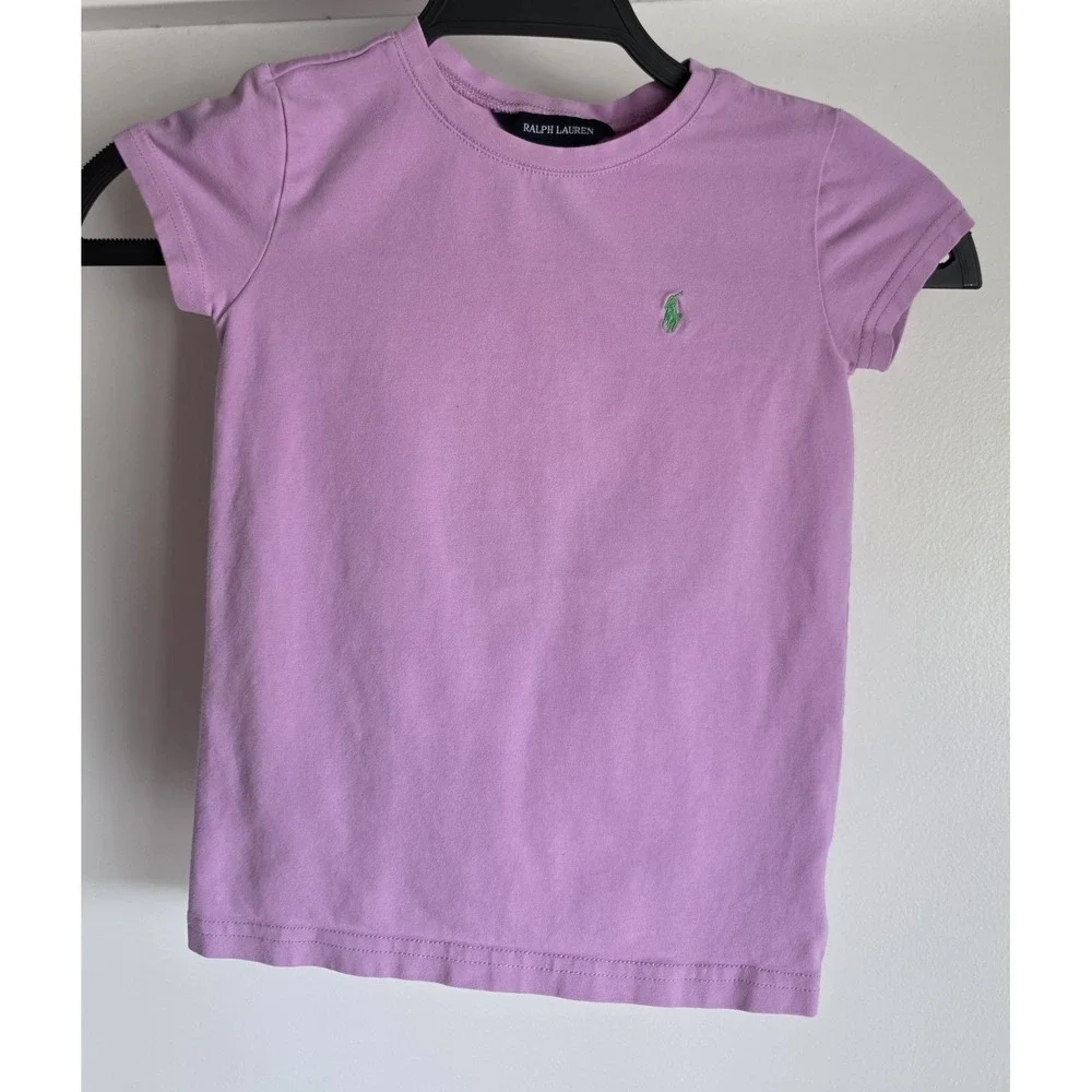 Ralph Lauren Girls T-Shirt Size 5 Pink Solid Short Sleeve Round Neck Casual Top